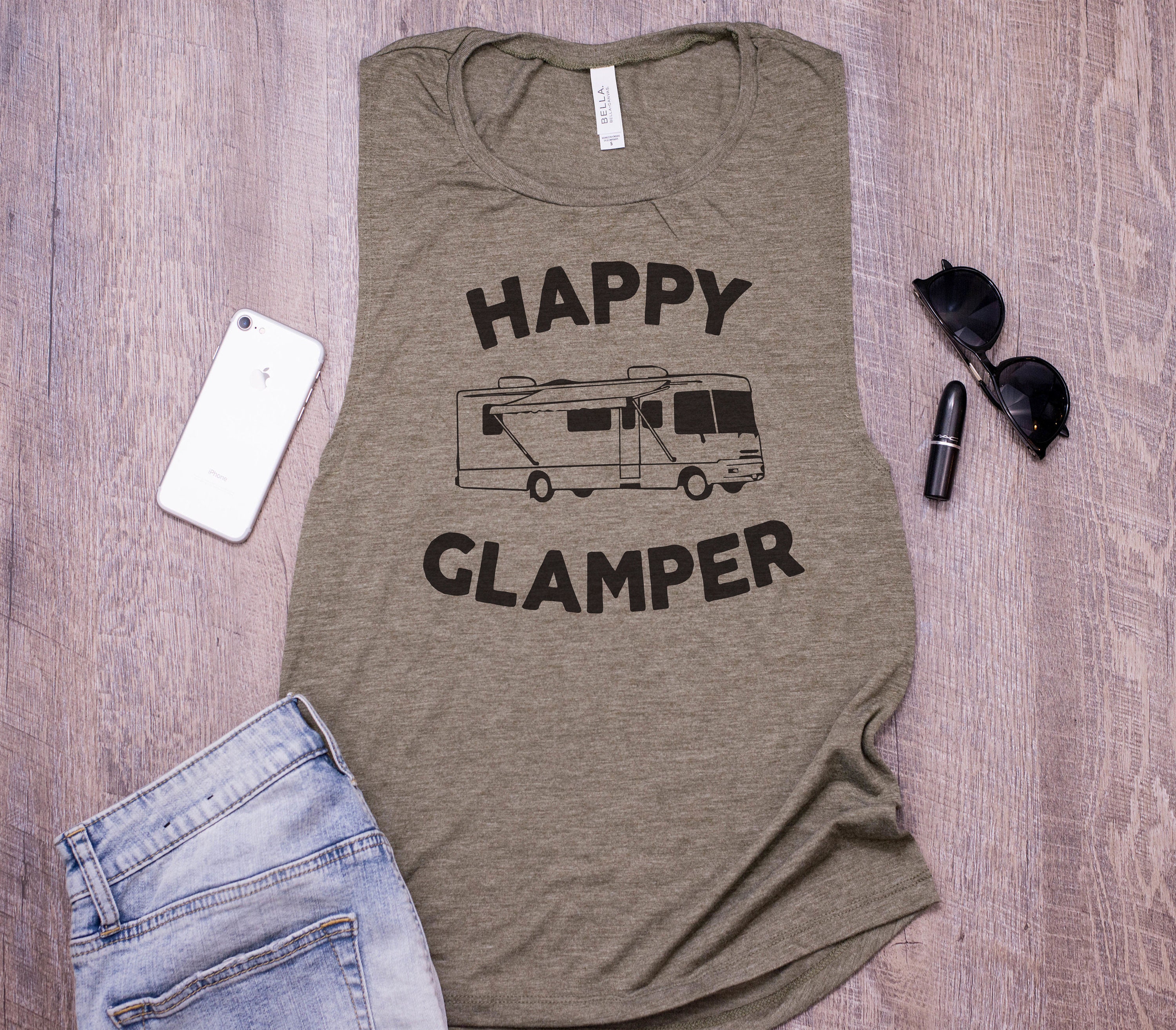 Happy Glamper Womens Muscle Tank Top - Camping Shirts Camp T-Shirts For The Family Glamp Tank