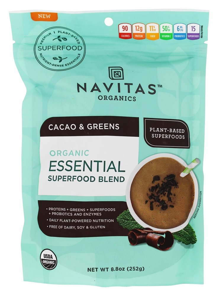 Navitas Organics - Organic Essential Superfood Blend Powder Cacao & Greens - 8.8 oz.