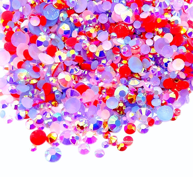 Party Punch Blend Rhinestone Mix 3/4/5/6mm Flatback Jelly Resin Rhinestones Mixed Sizes, Pretty Mix - Purples | Red Pinks