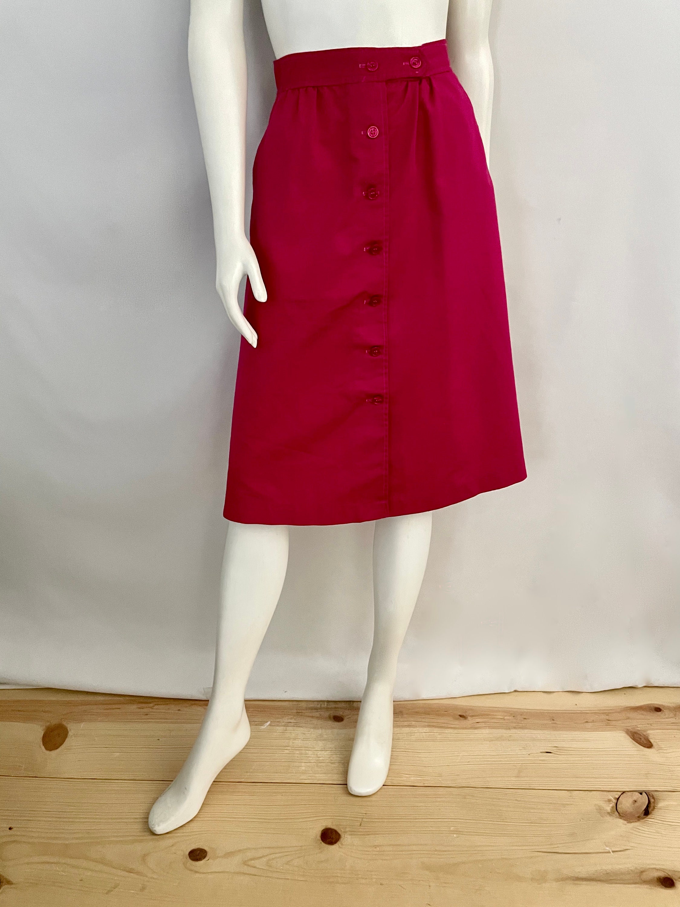 Vintage Women's 80's Magenta, Cotton Blend, A Line, Button Skirt By Hunter's Glen | M