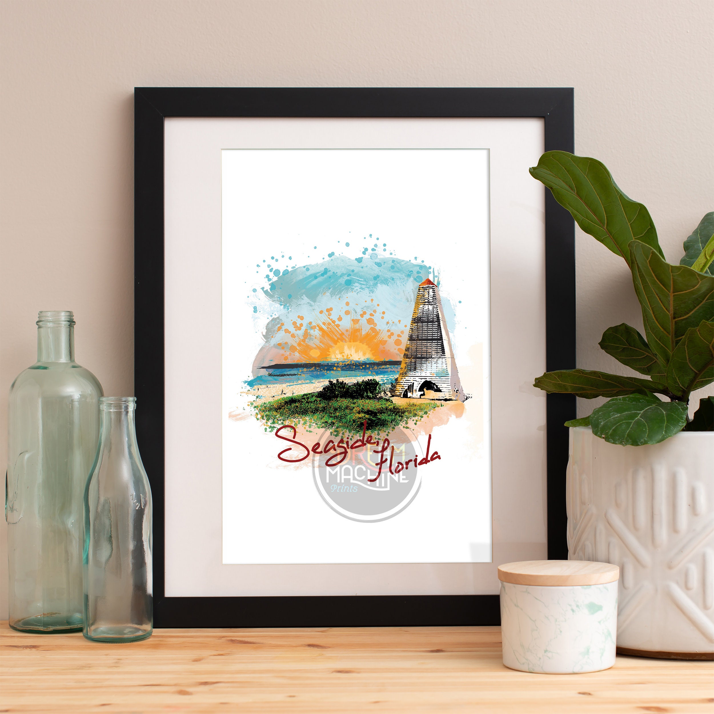 Seaside Print, Skyline, Art, Poster, Watercolor, Art Map, Wall