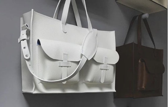 White Leather Briefcase For Women - Laptop Computer Bag Men Messenger
