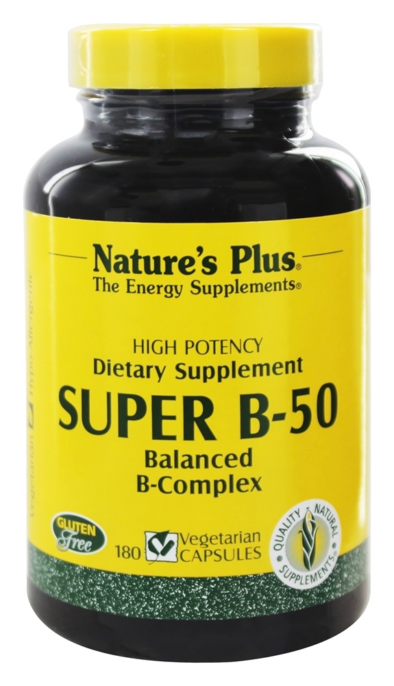 Natures Plus - Super B50 Balanced B Complex - 180 Vegetarian Capsules