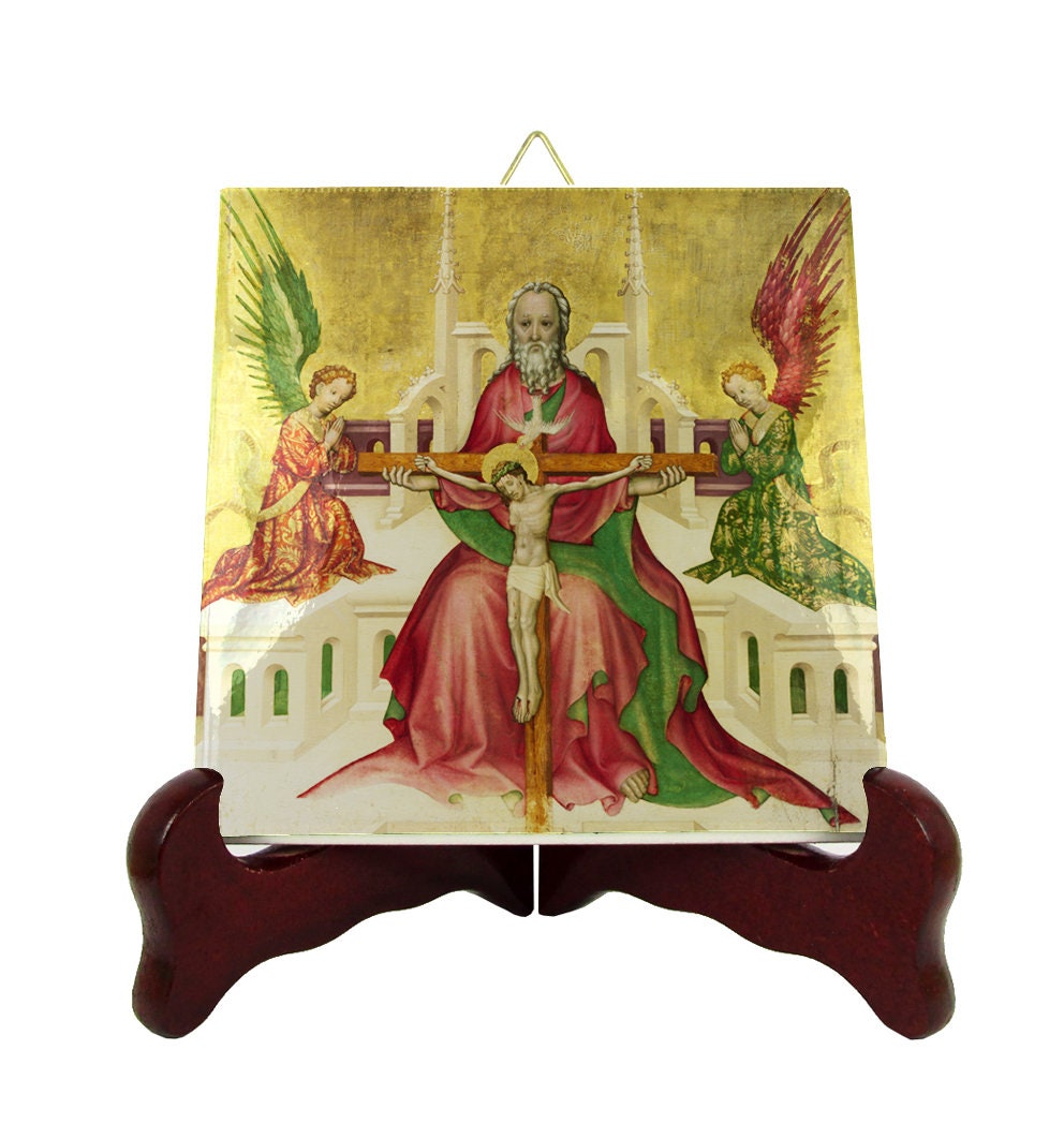 The Holy Trinity With Christ Crucified - Religious Gifts Christian Icon On Ceramic Tile Plaque Decor Catholic