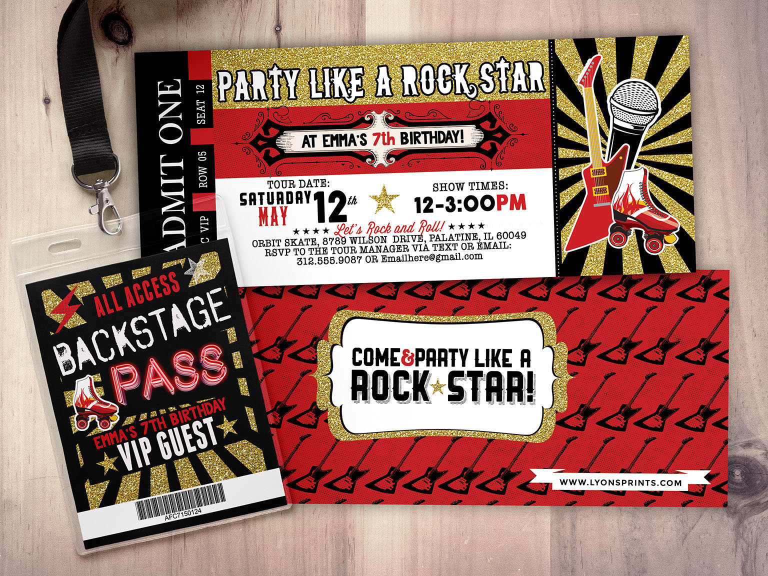 Roller-Skate, Rock Star, Concert Ticket Birthday Party Invitation - Music Invitation, Rockstar Party, Pop Karaoke Invite
