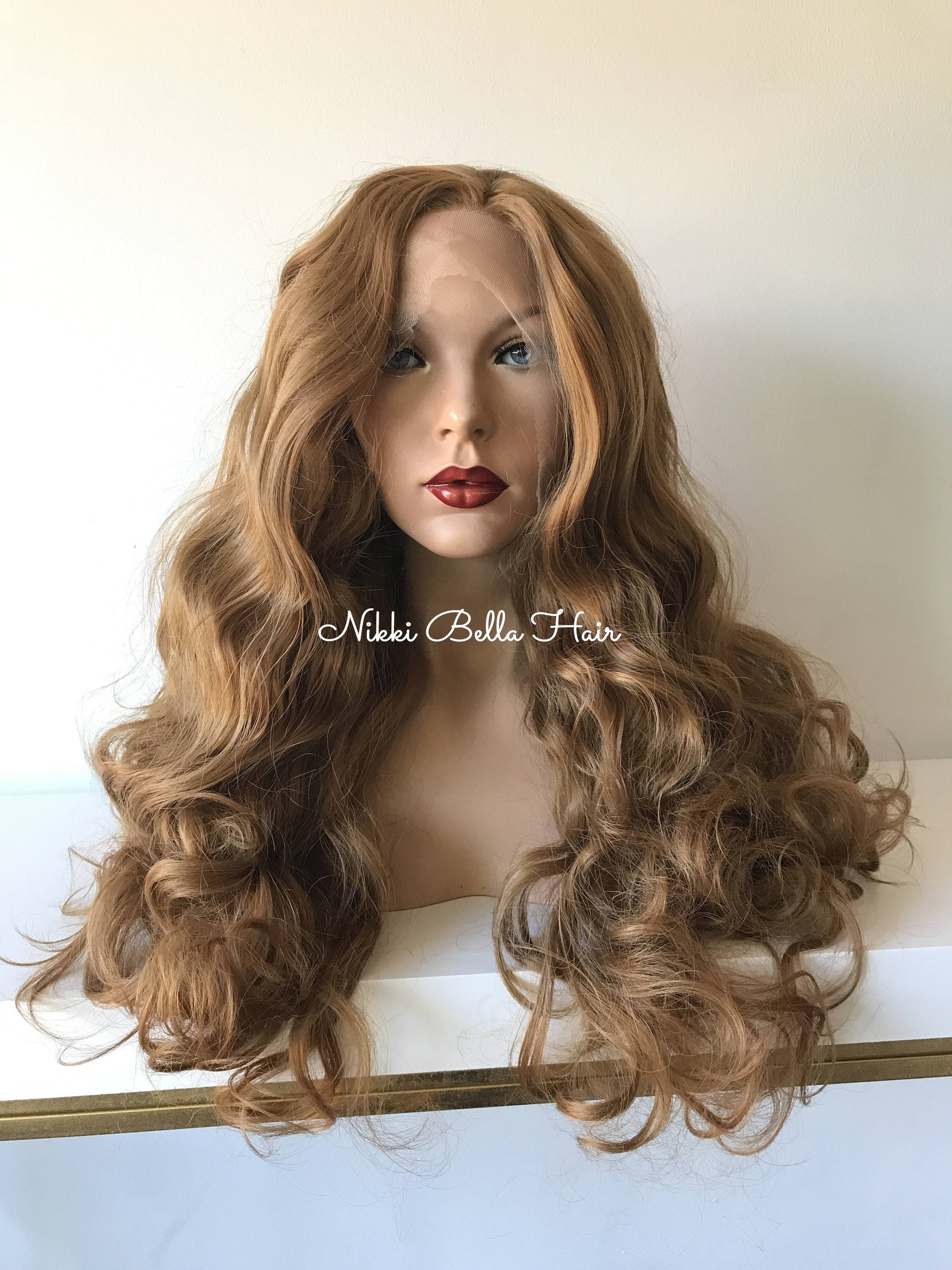 Dark Blond Swiss Human Hair Blend Multi Parting Loose Curls Lace Front Wig 24' 41716