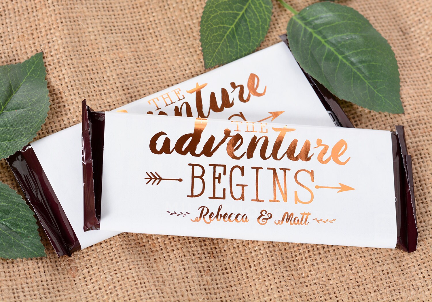 Wedding Candy Wrappers - Metallic Foil Chocolate Bar Wrappers Adventure Begins Labels #whb-122
