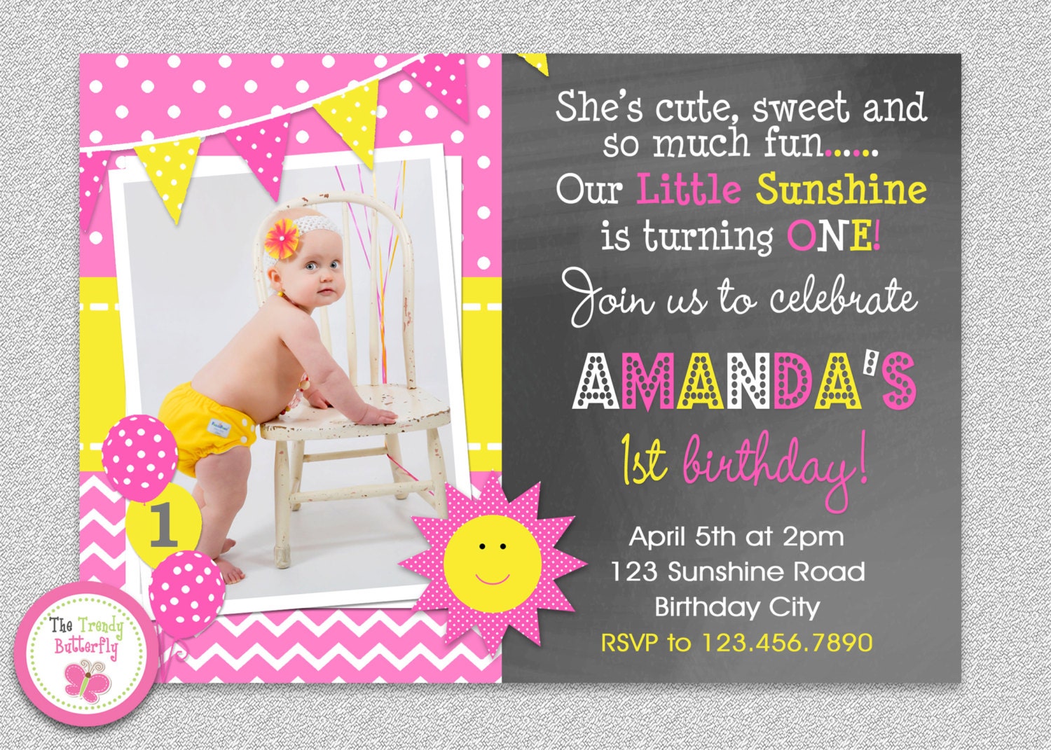 Sunshine Birthday Invitation, Birthday, Girls 1st Party Sunshine, Girl