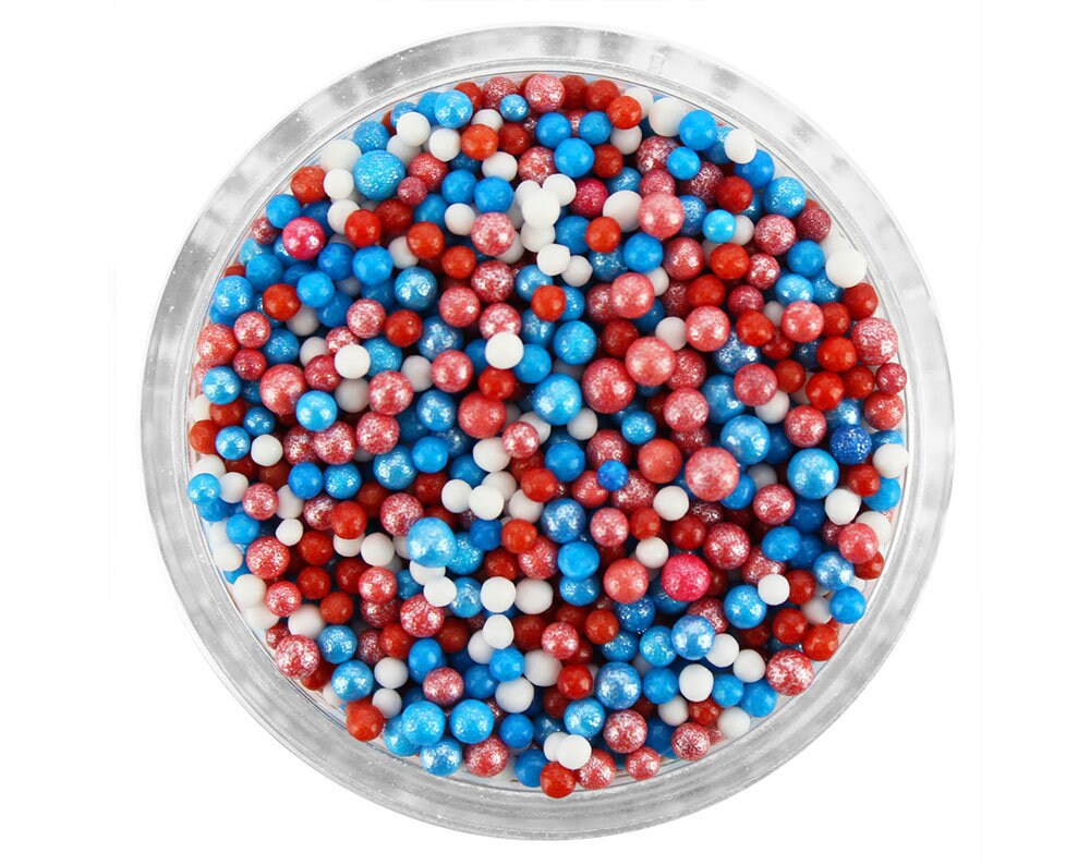 Patriotic Non-Pareils Blend - An Exclusive Mix Of Classic Tiny Non-Pareils in Red, Pearly Blue, & White
