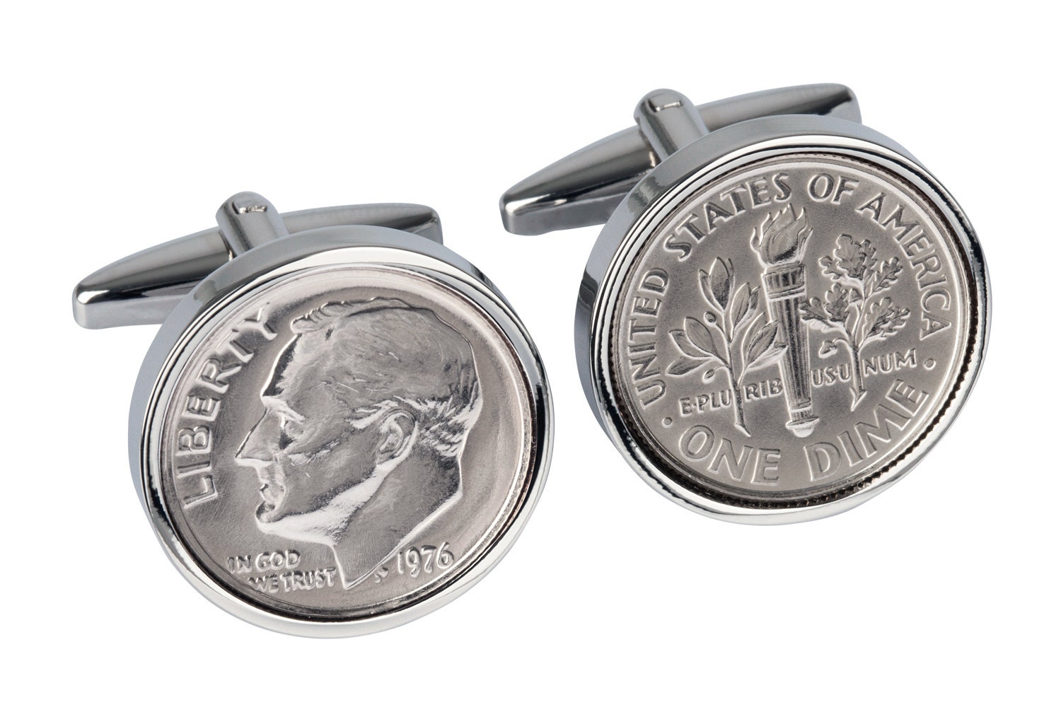 1976 Coin Cufflinks - 45Th Birthday-Anniversary Gift Genuine Mint Us Dime Year Lucky