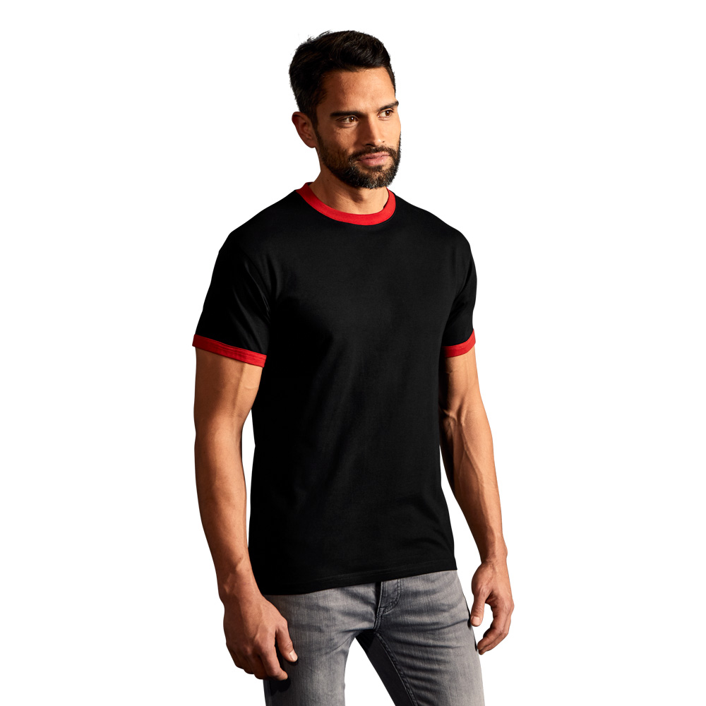 Kontrast T-Shirt Herren, Schwarz-Rot, XXL