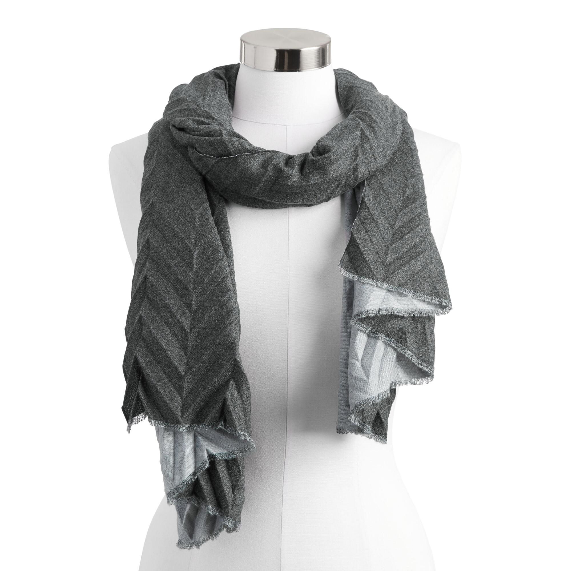 Black And Gray Chevron Pleated Reversible Scarf by World Market
