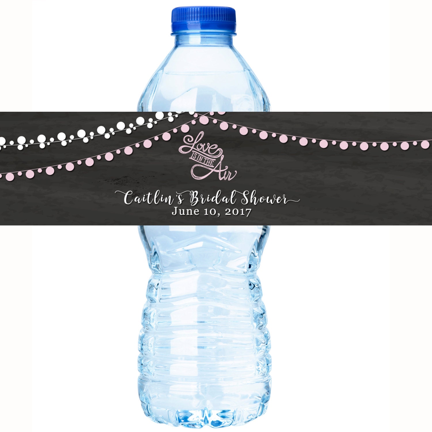 30 Bridal Shower Water Bottle Labels - Decor Wraps Love Is in The Air Market Lights