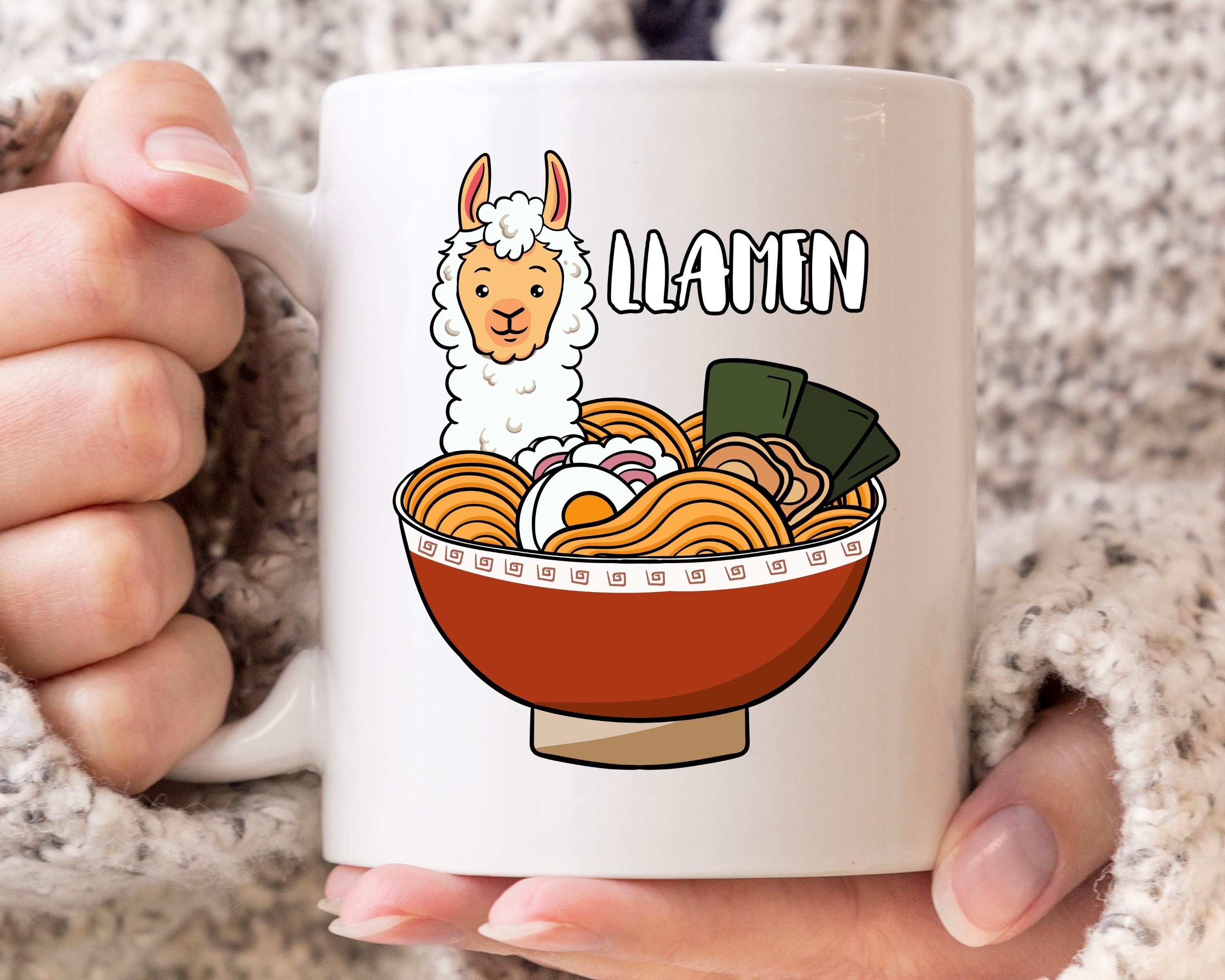Llamen Mug, Funny Llama Birthday Coffee Cup For Foodies, Cute Japanese Ramen Noodle Gift Idea Mama & Alpaca Lovers