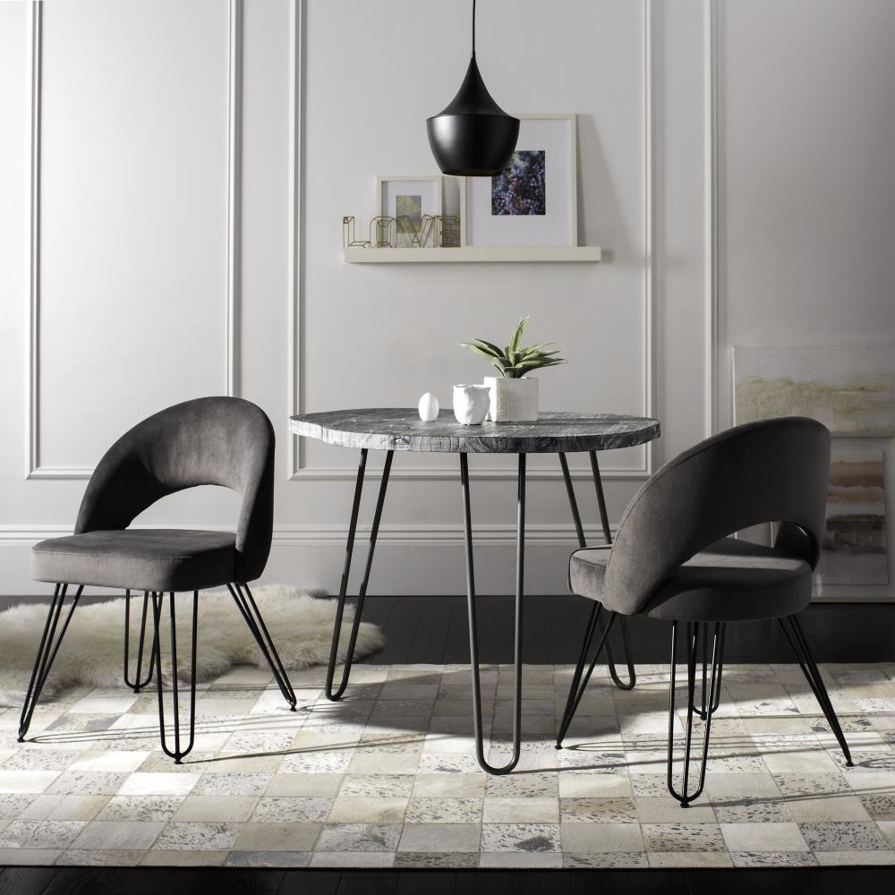 Safavieh Set of 2 Jora Contemporary/Modern Polyester/Polyester Blend Upholstered Side Chair (Metal Frame) in Gray | FOX6296B-SET2