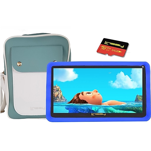 Linsay Kids' 7" Tablet with Case, Kids' Bag, and microSD Card, Wi-Fi, 2 GB RAM, 32GB, Android 10, Blue (F7UHDKIDSBBSD)