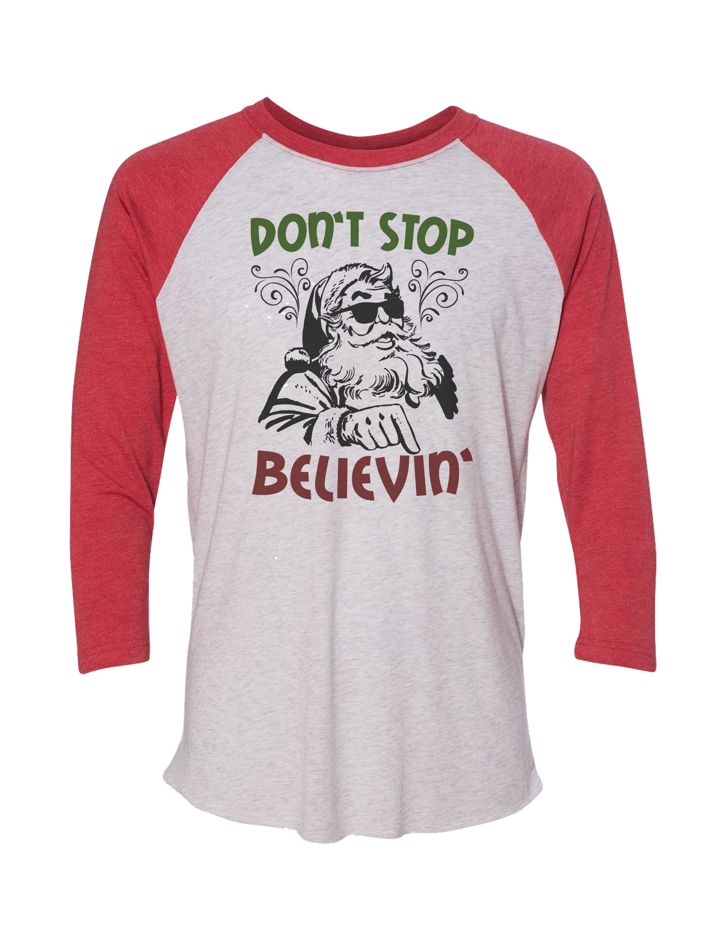 Unisex Christmas Super Soft Tri-Blend Baseball Style Shirt Don't Stop Believin Funny Ugly Sweater Holiday Party - 925"