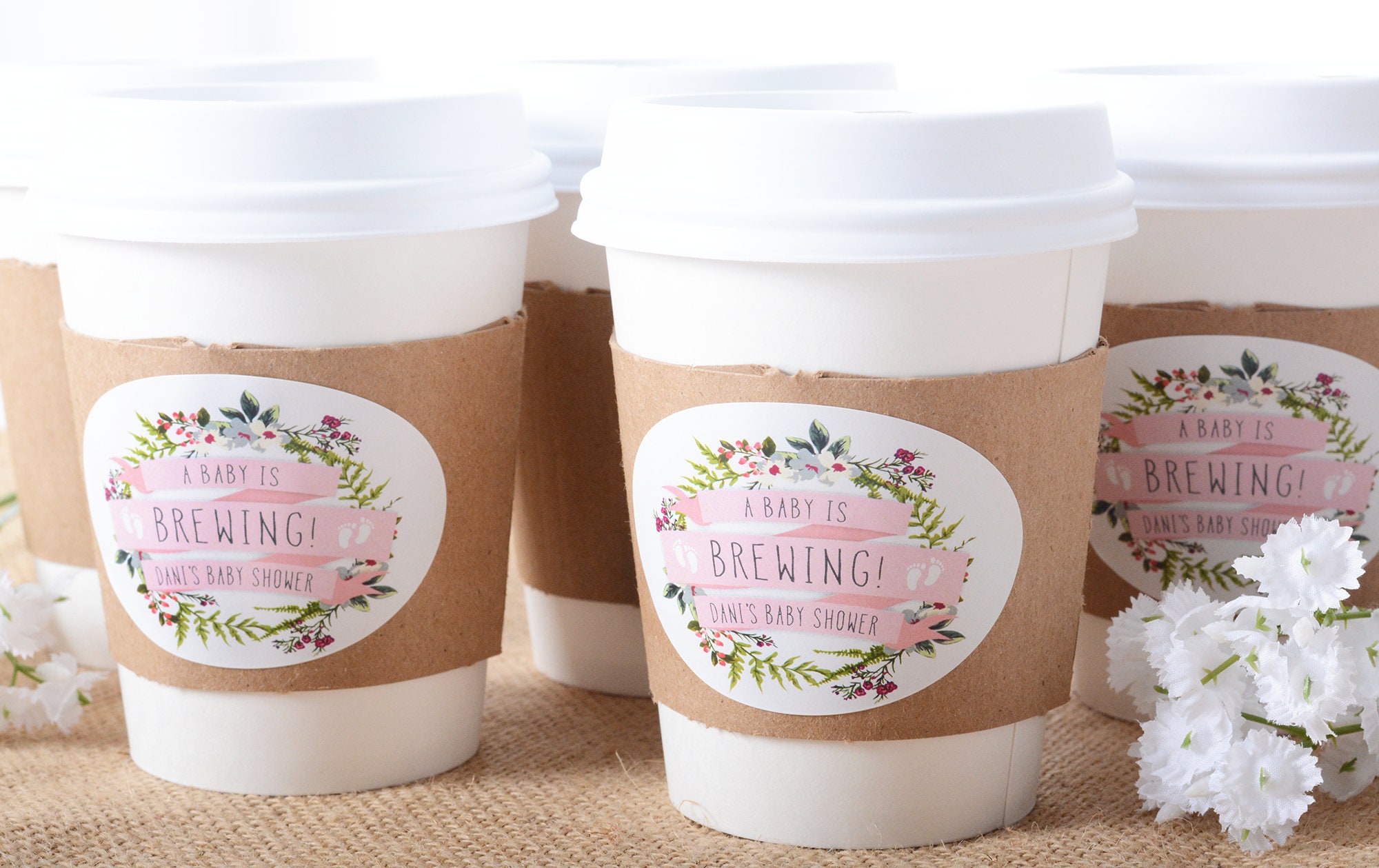 Baby Shower Cups - Floral Coffee Bar Beverage Hot Cocoa Cup Sets & Labels #bscf-88