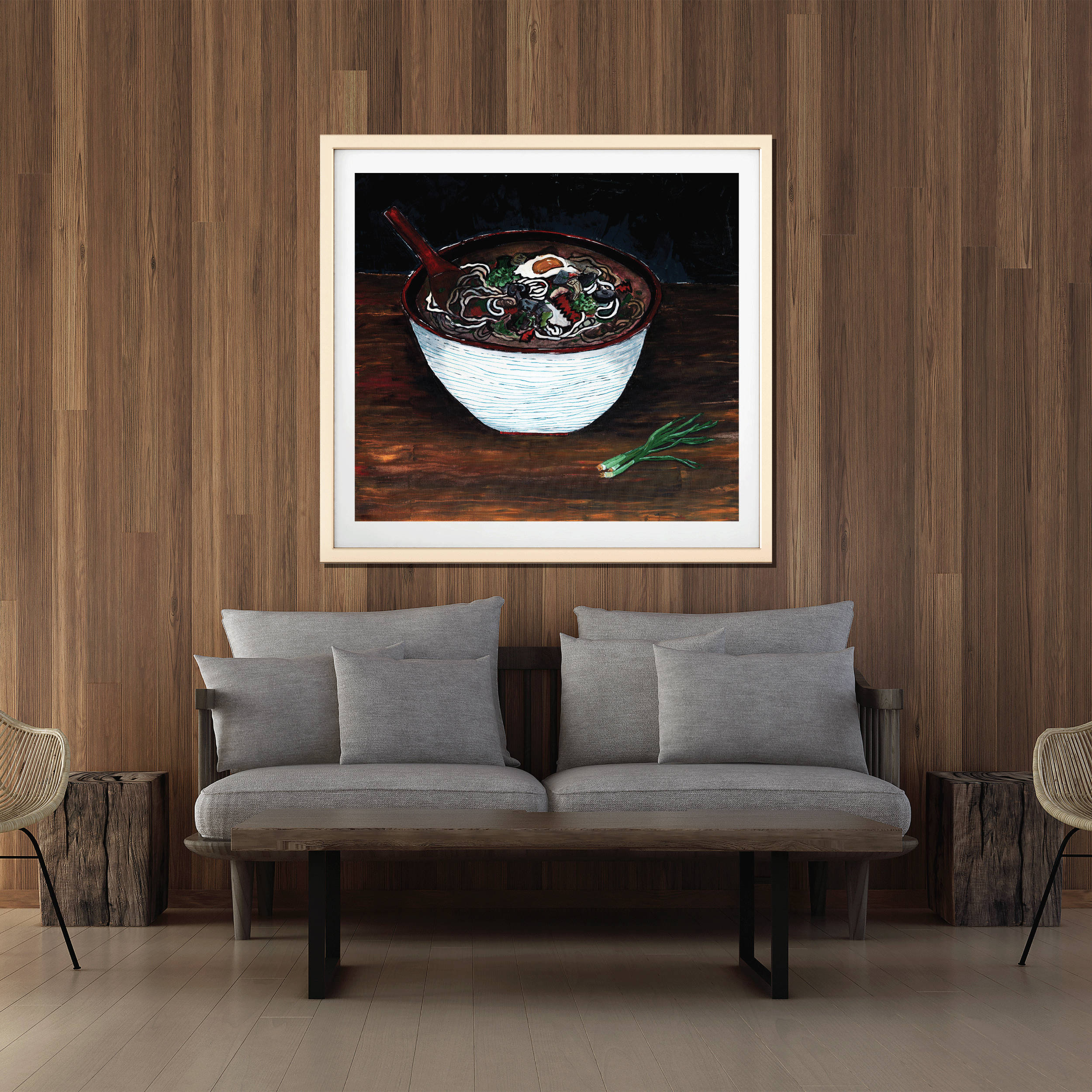 Noodle Soup Art Print, Food Art, Painting Of Food, Udon Noodle, Commercial Art Print, Restaurant Artwork, Modern Design, Interior Staging