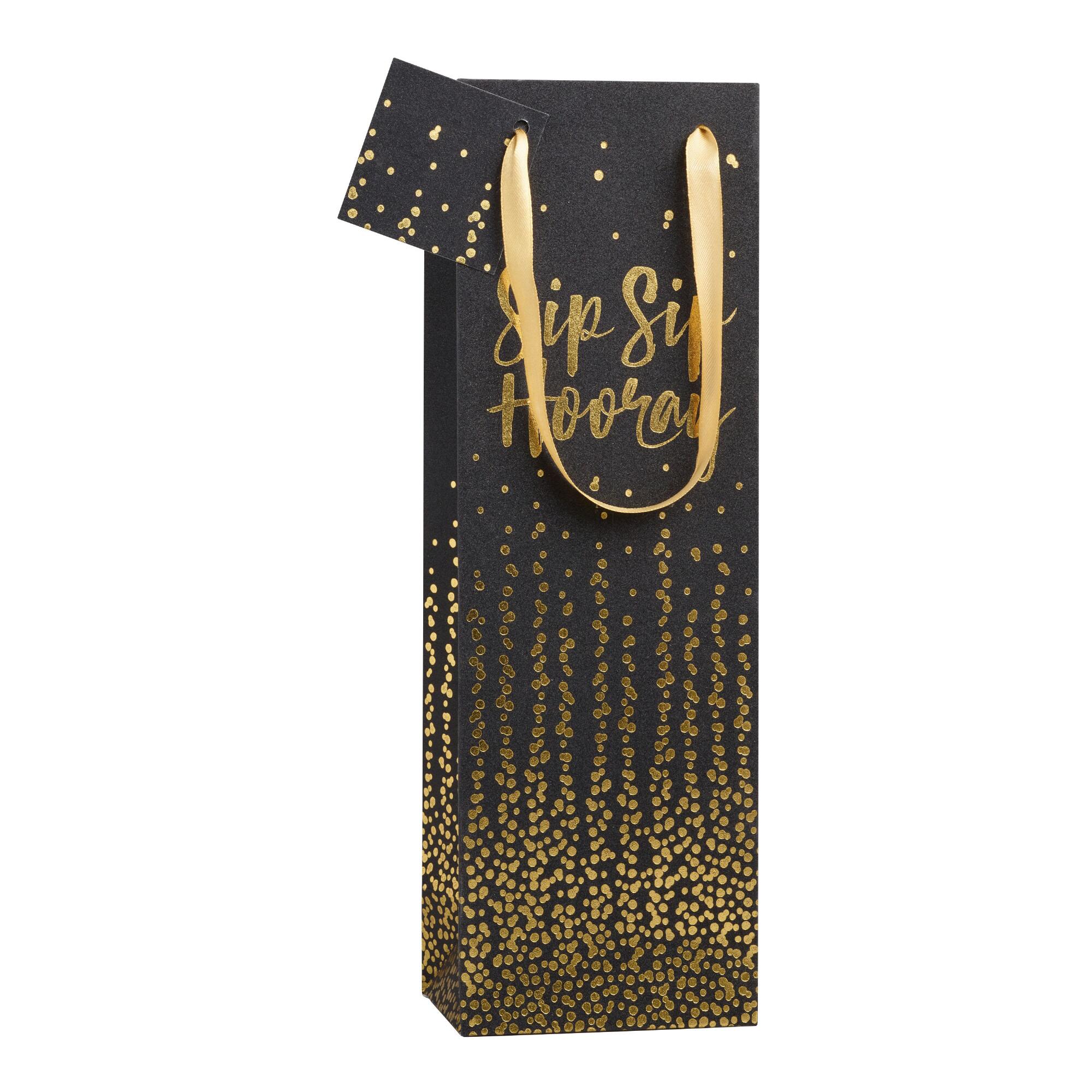 Black and Gold Sip Sip Hooray Wine Bag by World Market