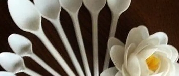 Keajaiban plastik DIY: kami membuat bunga dari sendok sederhana