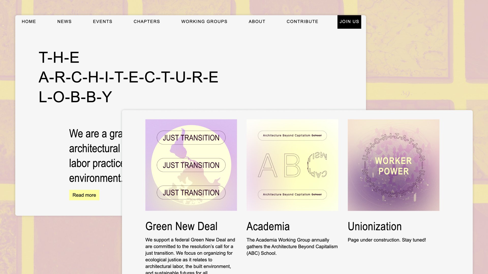 Screenshots of the Architecture Lobby homepage