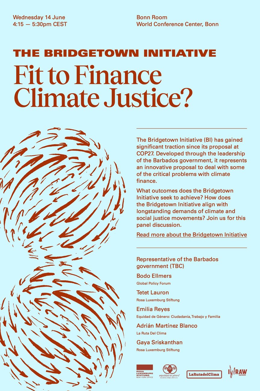 Event flyer for the "Fit to Finance Climate Justice" event