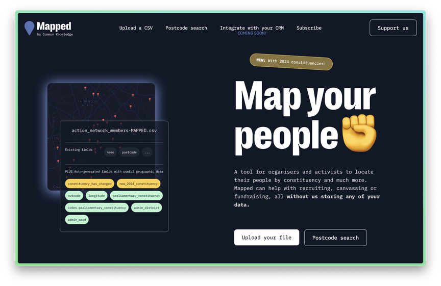 Screenshot of the Mapped homepage, which says "Map your people"