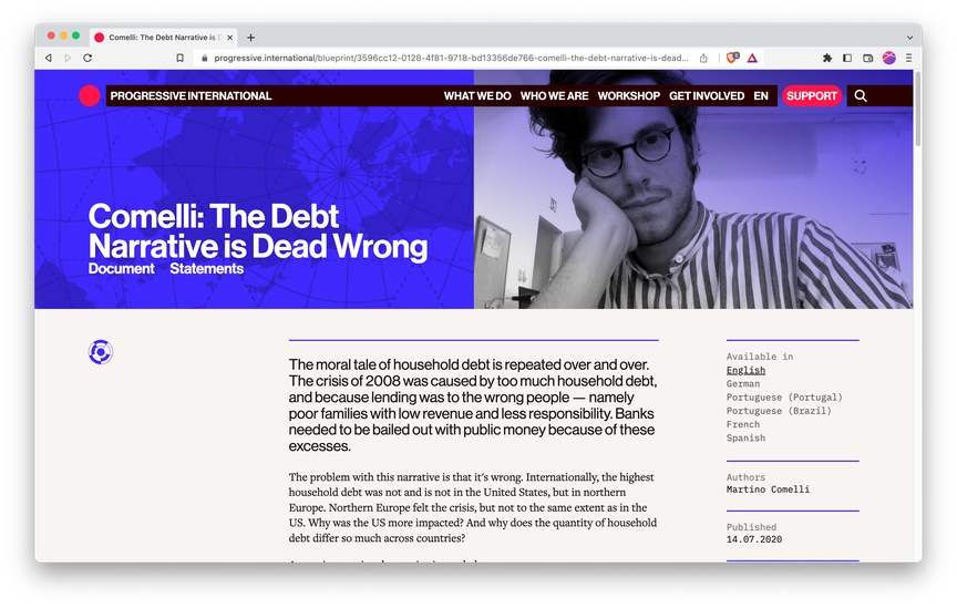 Screenshot of article titled 'Comelli: The Debt Narrative is Dead Wrong'