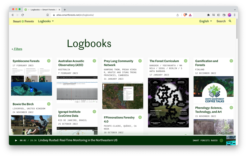 Screenshot of the logbooks overview page of the Smart Forests site.