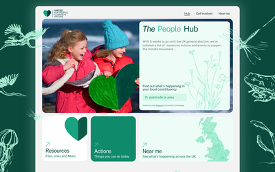 A screenshot of the hub homepage featuring actions, resources and events to mobilise support for climate a