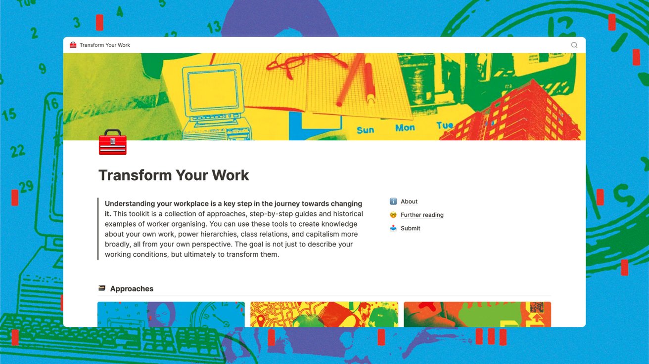 Screenshot of the Transform your Work homepage, explaining what the website is for and how to use it