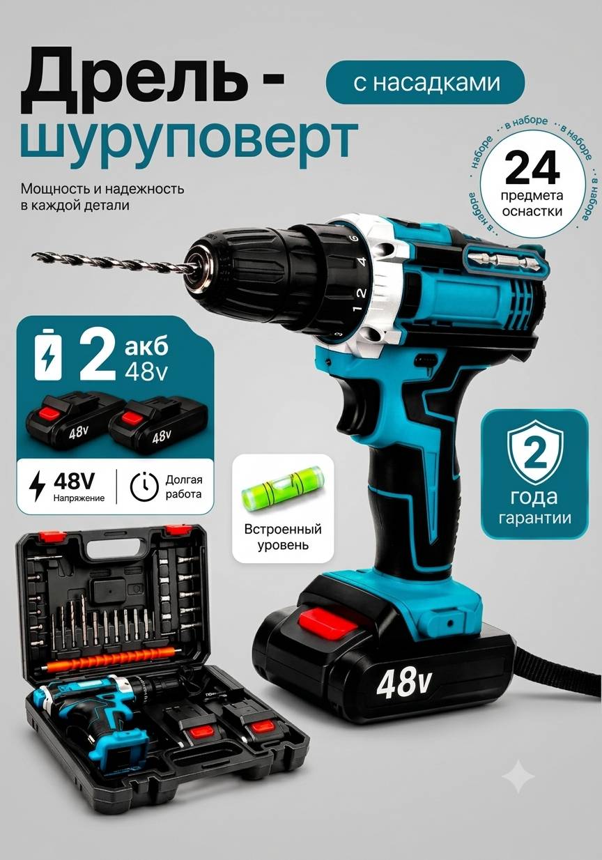 Аккумуляторная шуруповерт 48 Вт