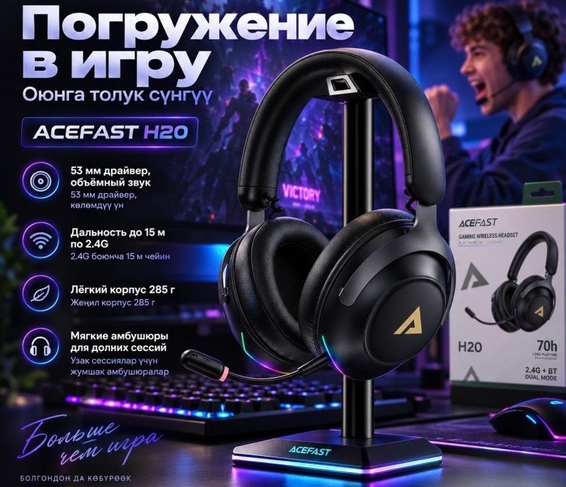 Игровые Беспроводные наушники Acefast Gaming H20 - изображение 2