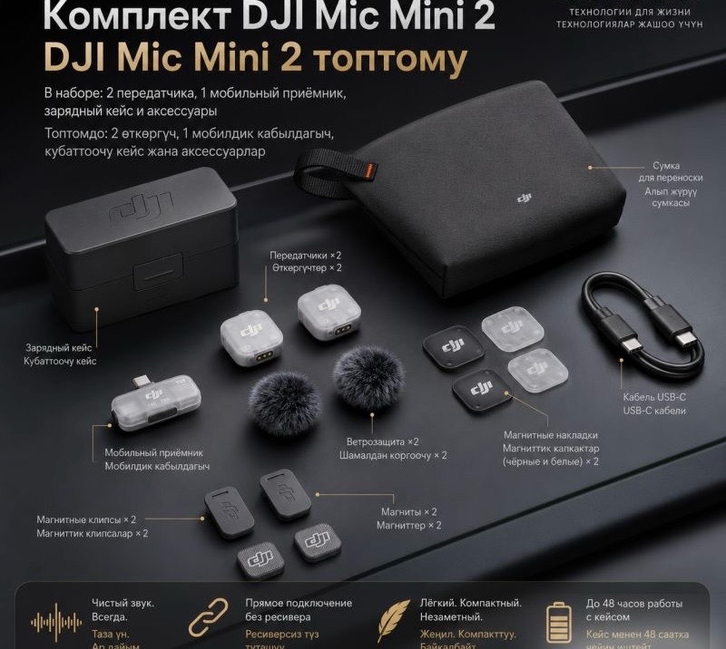 Беспроводной микрофон DJI Mic Mini 2 (2 TX + 1 Mobile RX + Charging Case) - изображение 3