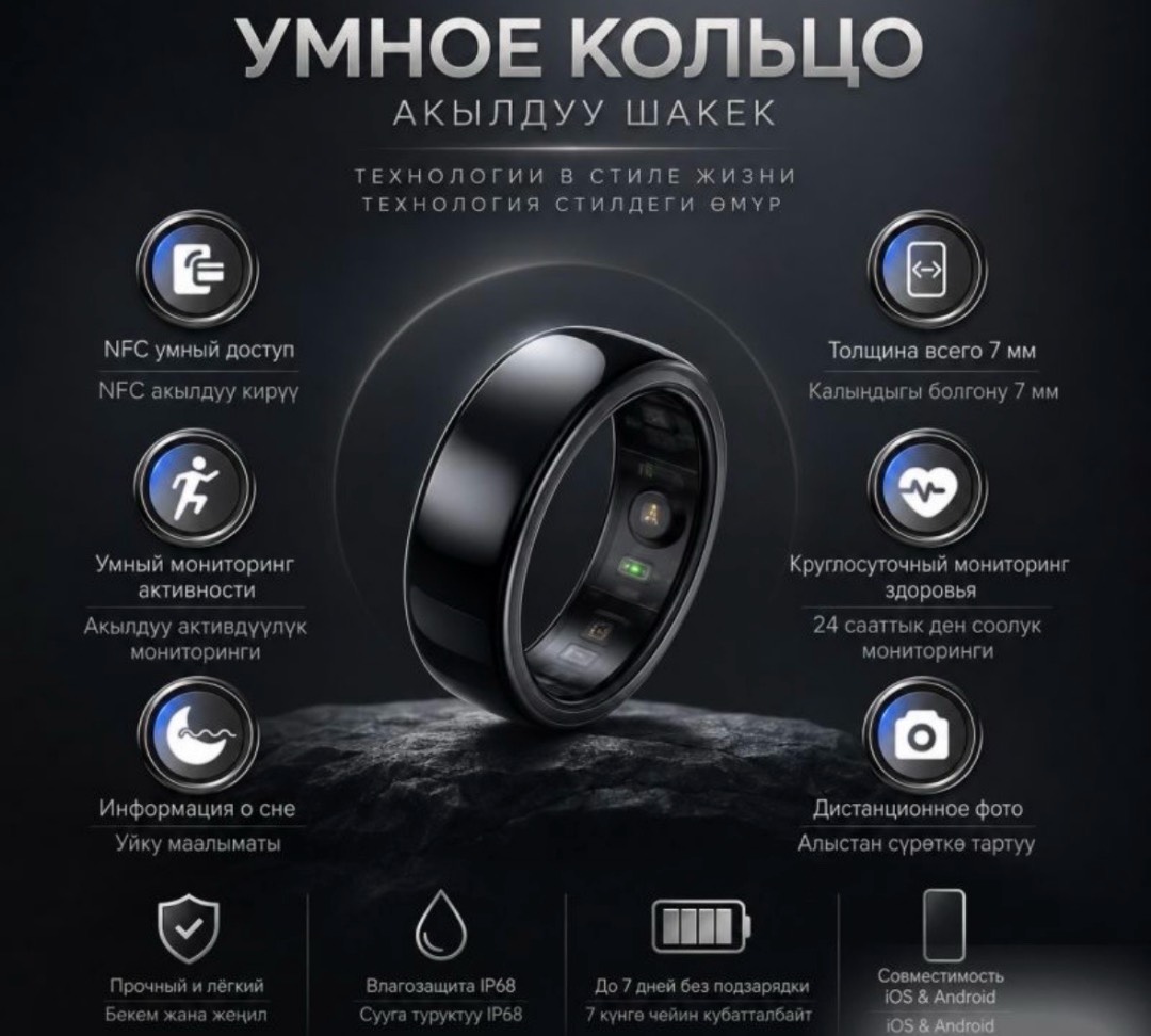 Умное кольцо для мониторинга здоровья с зарядным футляром Smart Ring - изображение 5