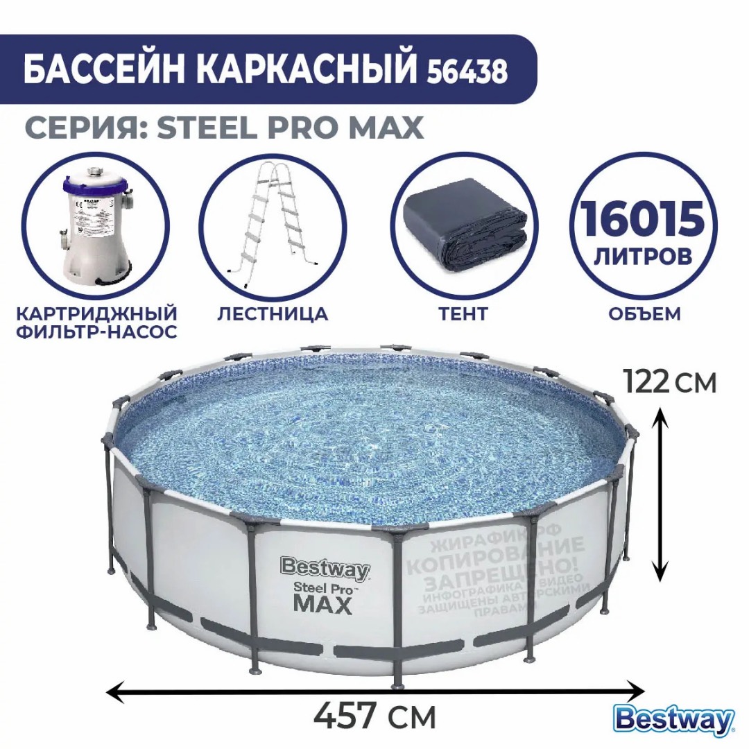 Каркасный бассейн BestWay 457x122 см 56438 - изображение 2