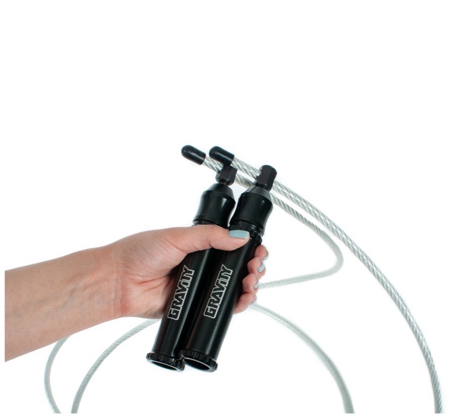 Скакалка Gravity PRO, алюминиевые черные ручки, серебряный шнур, утяжеленная - изображение 2