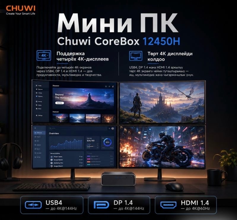 Мини ПК Chuwi CoreBox Inter Core i5-12450H (16+512GB) - изображение 3