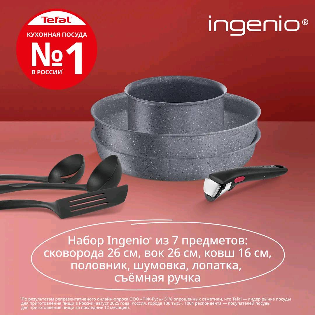 Набор посуды со съемной ручкой Tefal Ingenio Natural Force 7 предметов 16/26/26 см L3969072 - изображение 6