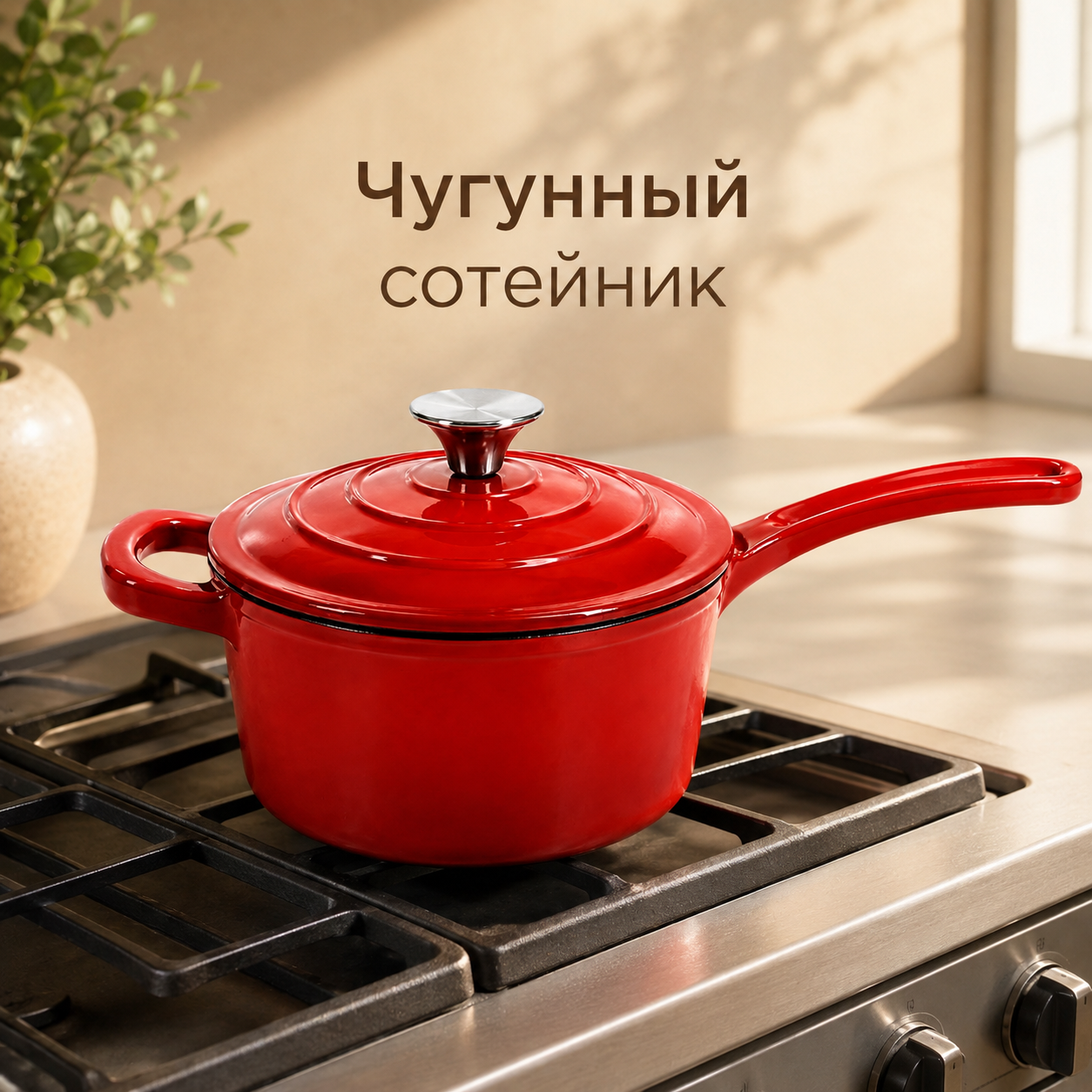 Чугунный сотейник красный - изображение 2