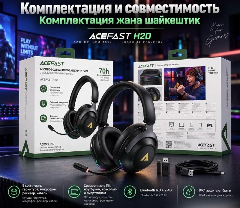 Игровые Беспроводные наушники Acefast Gaming H20 - изображение 3