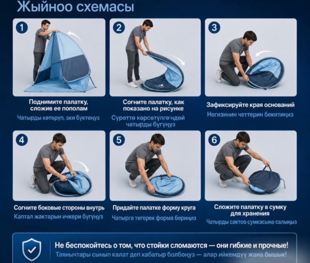 Самораскрывающийся Походный Пляжный Тент на 3-4 Человека - изображение 4