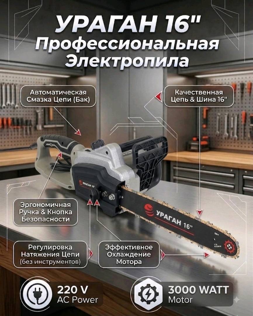 Электропила УРАГАН 16" (3000 W)