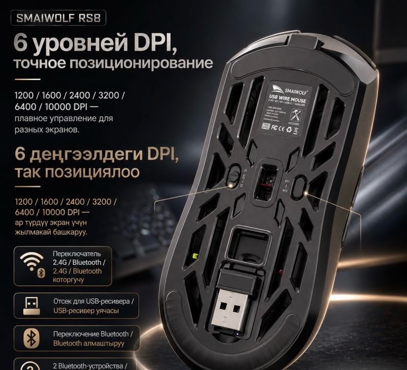 Игровая Беспроводная Мышь Smailwolf RS8 - изображение 4