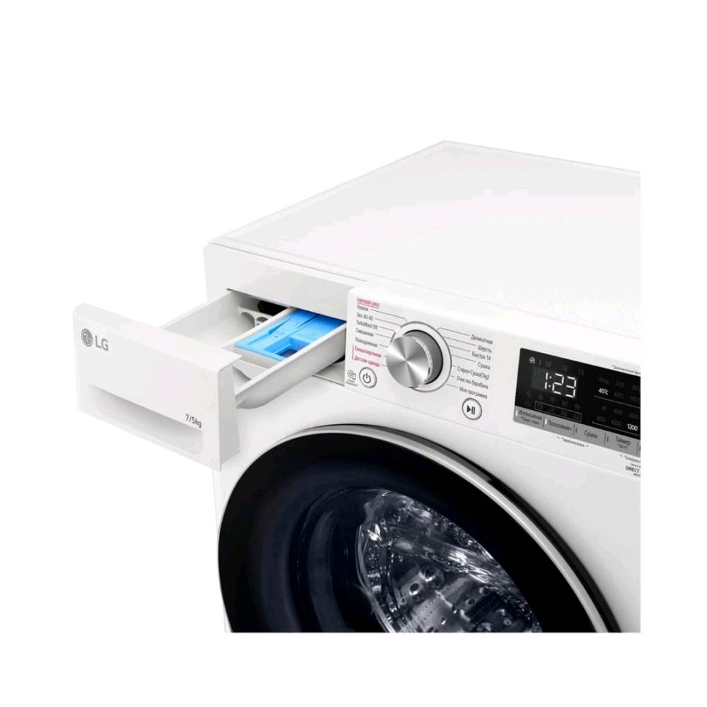Стирально-сушильная машина LG F2V5HG1W имеет загрузку до 7 кг для стирки и до 5 кг для сушки, глубину 47,5 см и скорость отжима до 1200 об/мин. - изображение 6