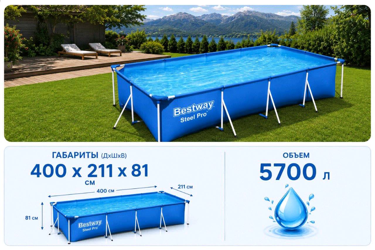 Каркасный прямоугольный бассейн Bestway 56405 - изображение 2