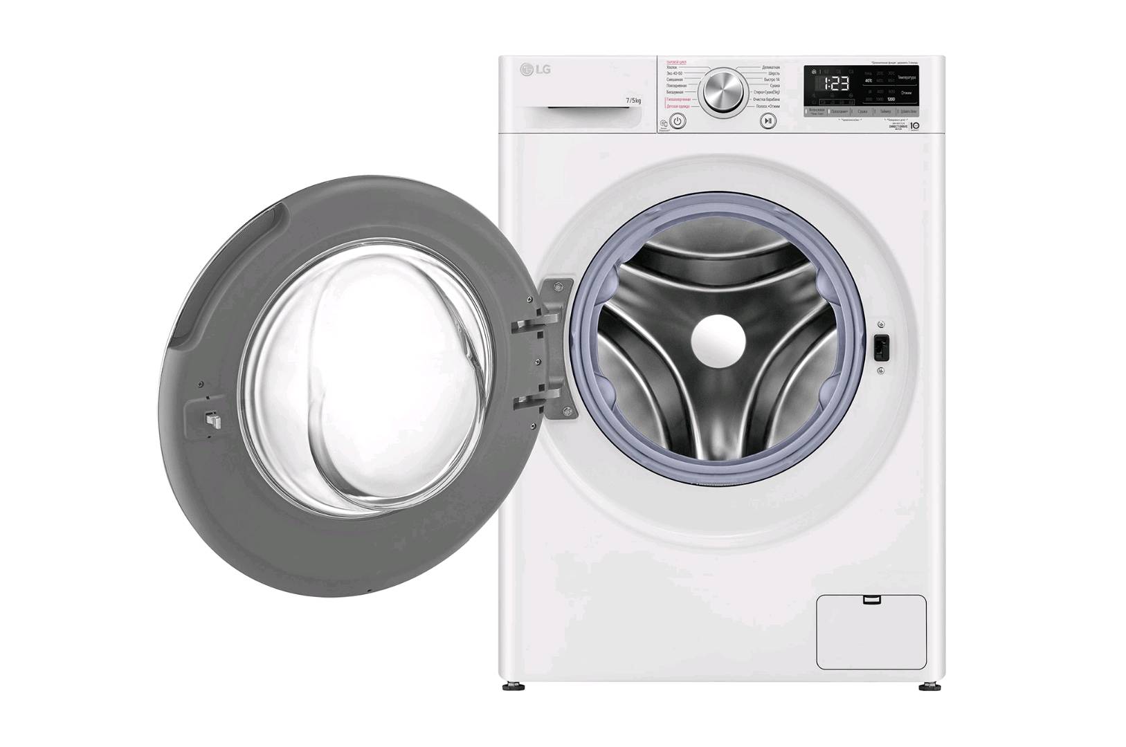 Стирально-сушильная машина LG F2V5HG1W имеет загрузку до 7 кг для стирки и до 5 кг для сушки, глубину 47,5 см и скорость отжима до 1200 об/мин. - изображение 4