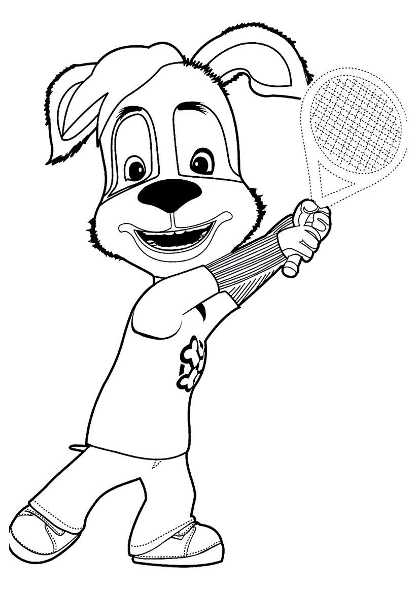 Раскраска Дружок Барбоскин играет в теннис