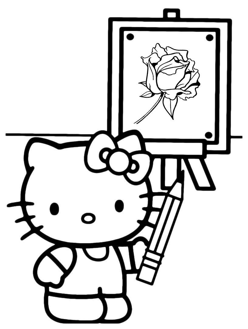Раскраска Китти нарисовала розочку